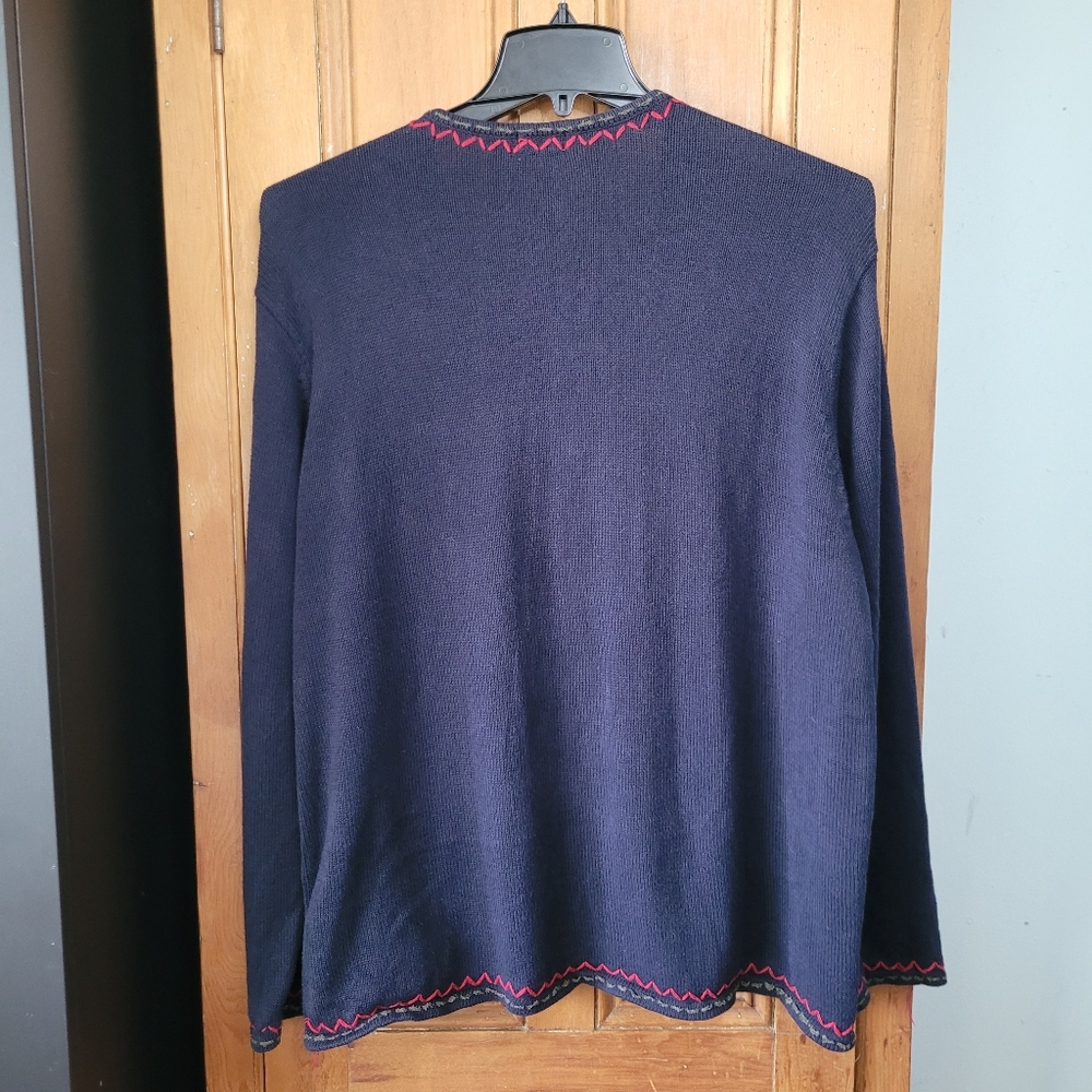 90s Boho Floral Embroidered Cardigan Navy Blue XL 12-14 - Picture 5 of 16